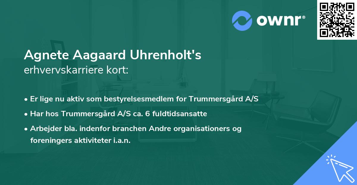 Agnete Aagaard Uhrenholt's erhvervskarriere kort
