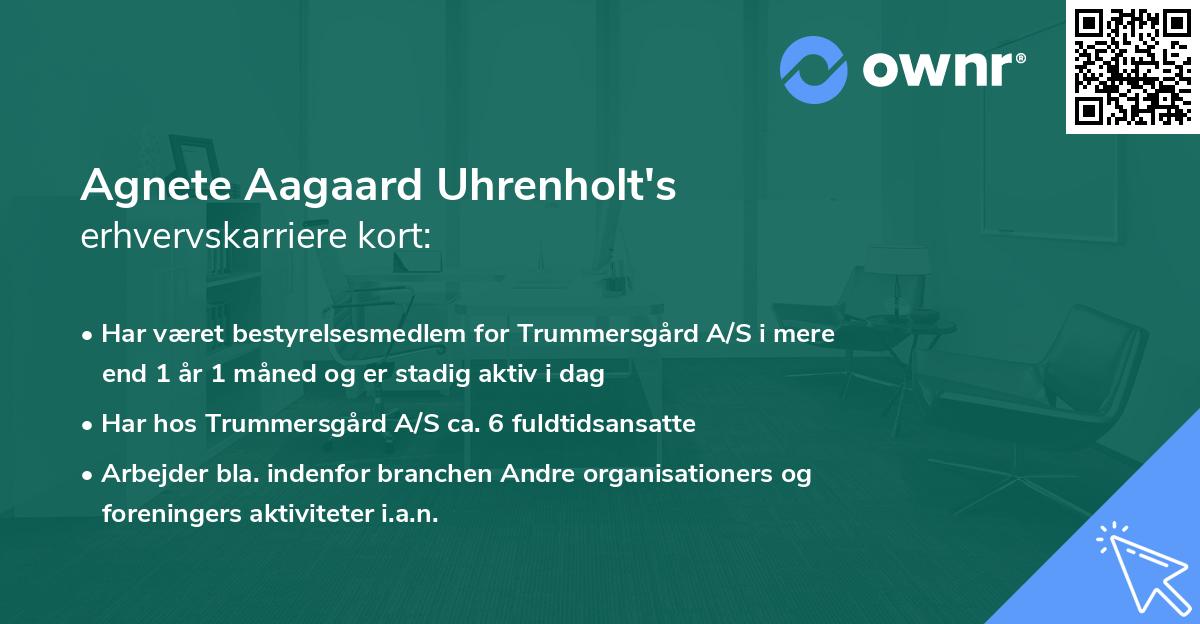 Agnete Aagaard Uhrenholt's erhvervskarriere kort
