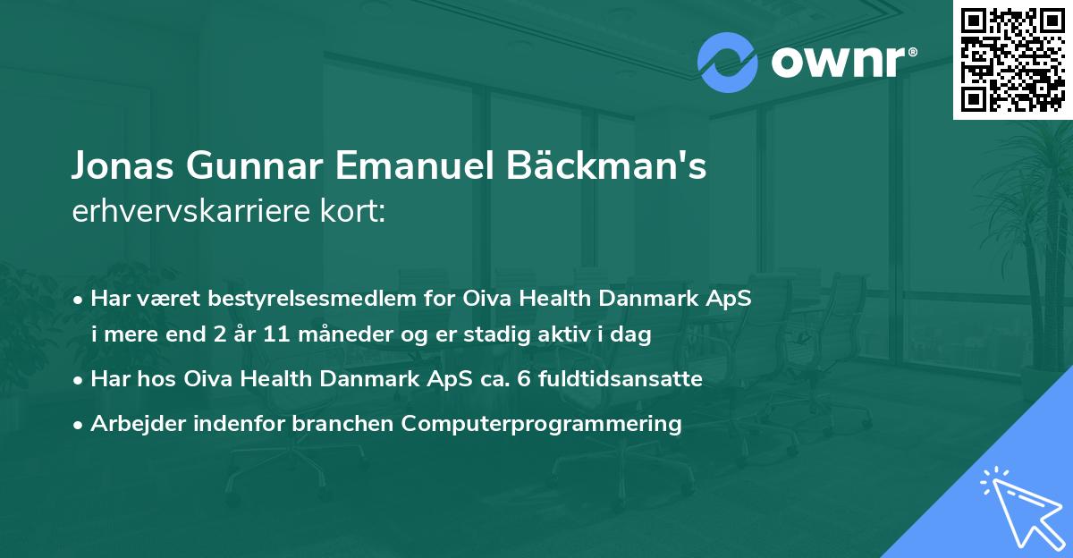 Jonas Gunnar Emanuel Bäckman's erhvervskarriere kort