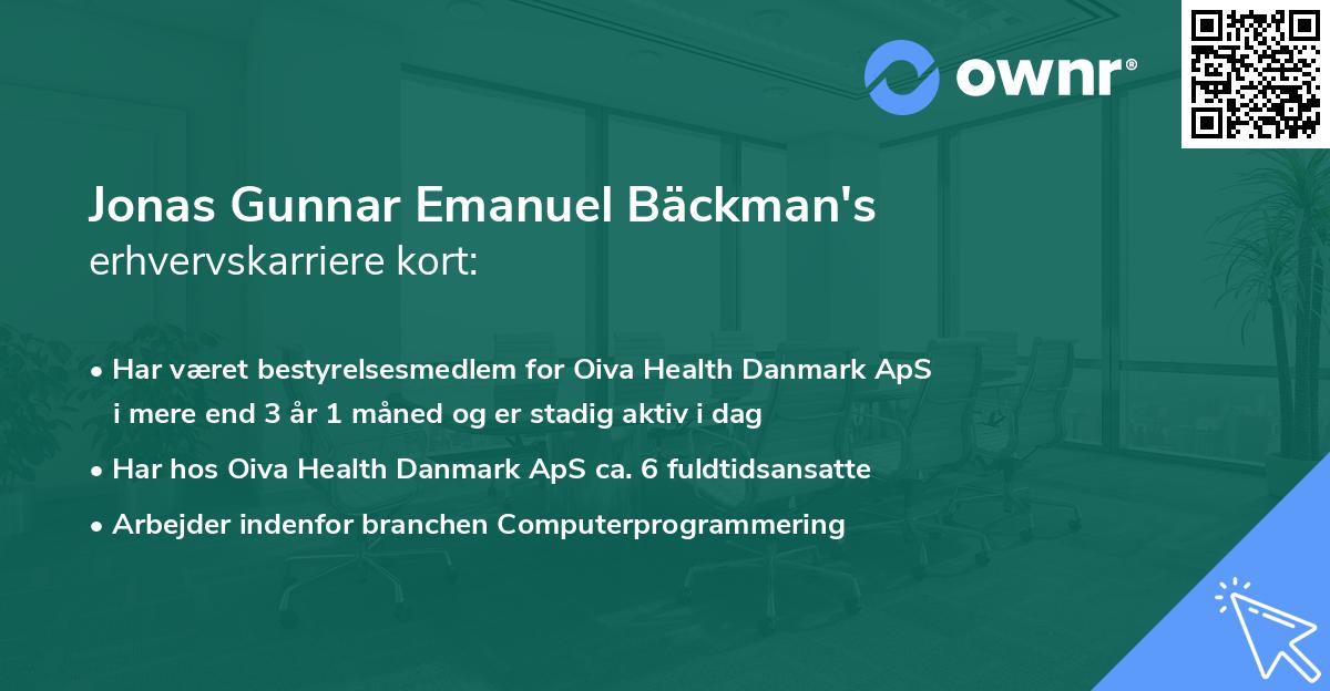 Jonas Gunnar Emanuel Bäckman's erhvervskarriere kort