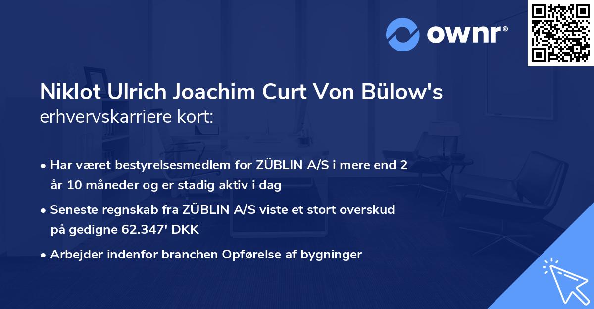 Niklot Ulrich Joachim Curt Von Bülow's erhvervskarriere kort