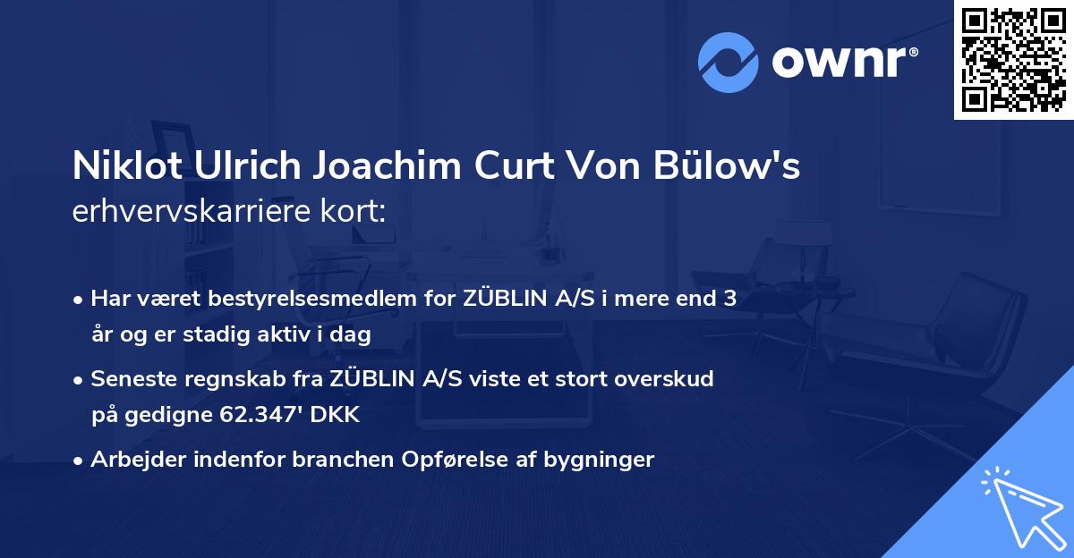 Niklot Ulrich Joachim Curt Von Bülow's erhvervskarriere kort