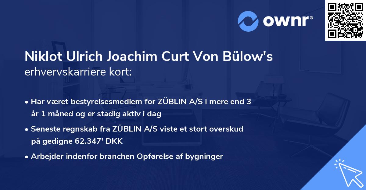 Niklot Ulrich Joachim Curt Von Bülow's erhvervskarriere kort