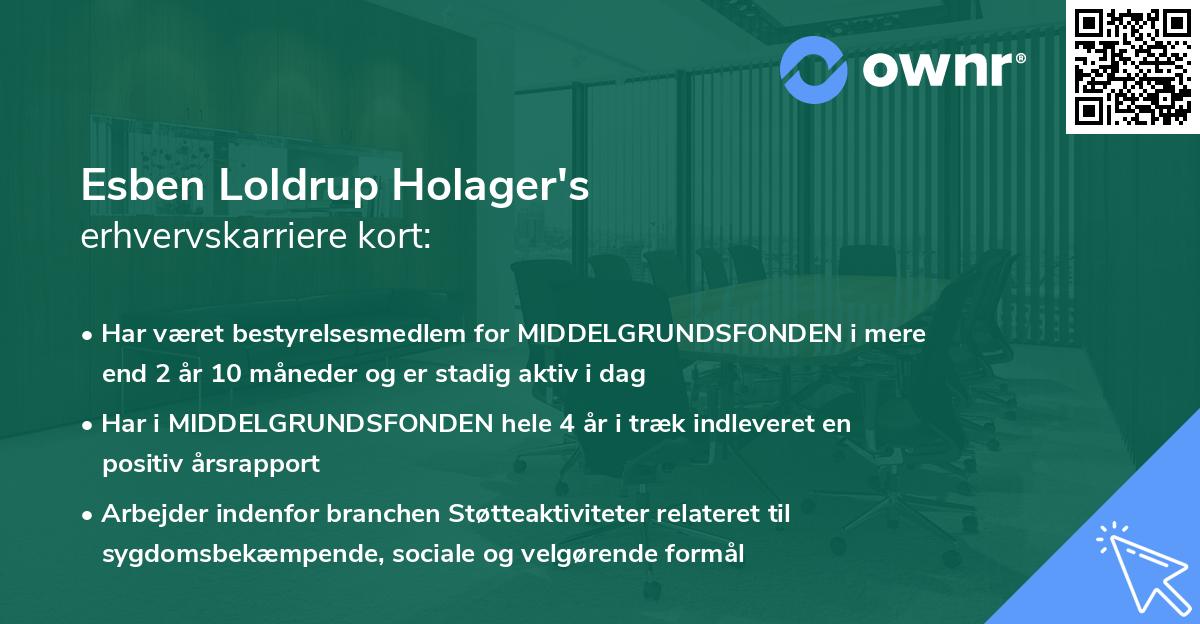 Esben Loldrup Holager's erhvervskarriere kort