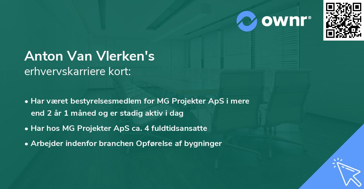 Anton Van Vlerken's erhvervskarriere kort