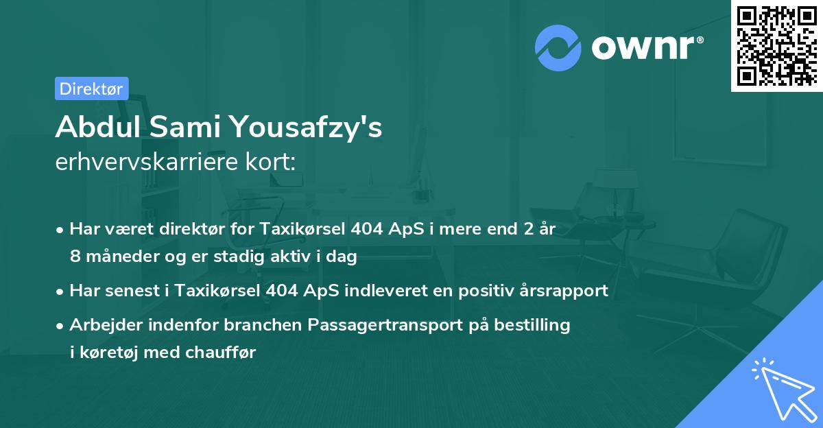 Abdul Sami Yousafzy's erhvervskarriere kort