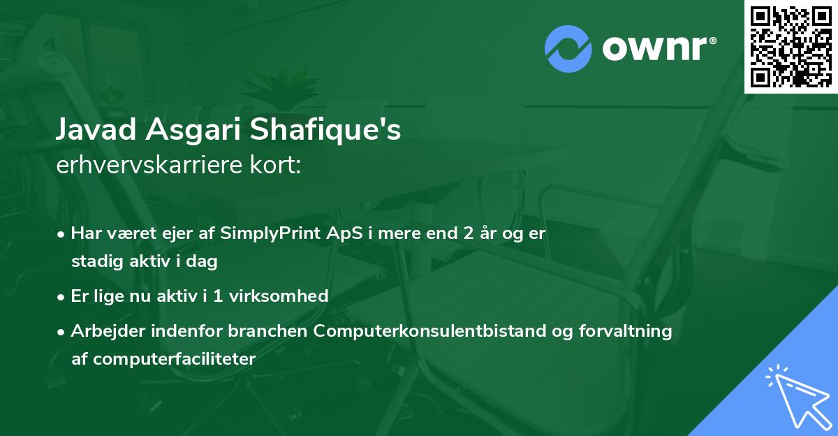 Javad Asgari Shafique's erhvervskarriere kort
