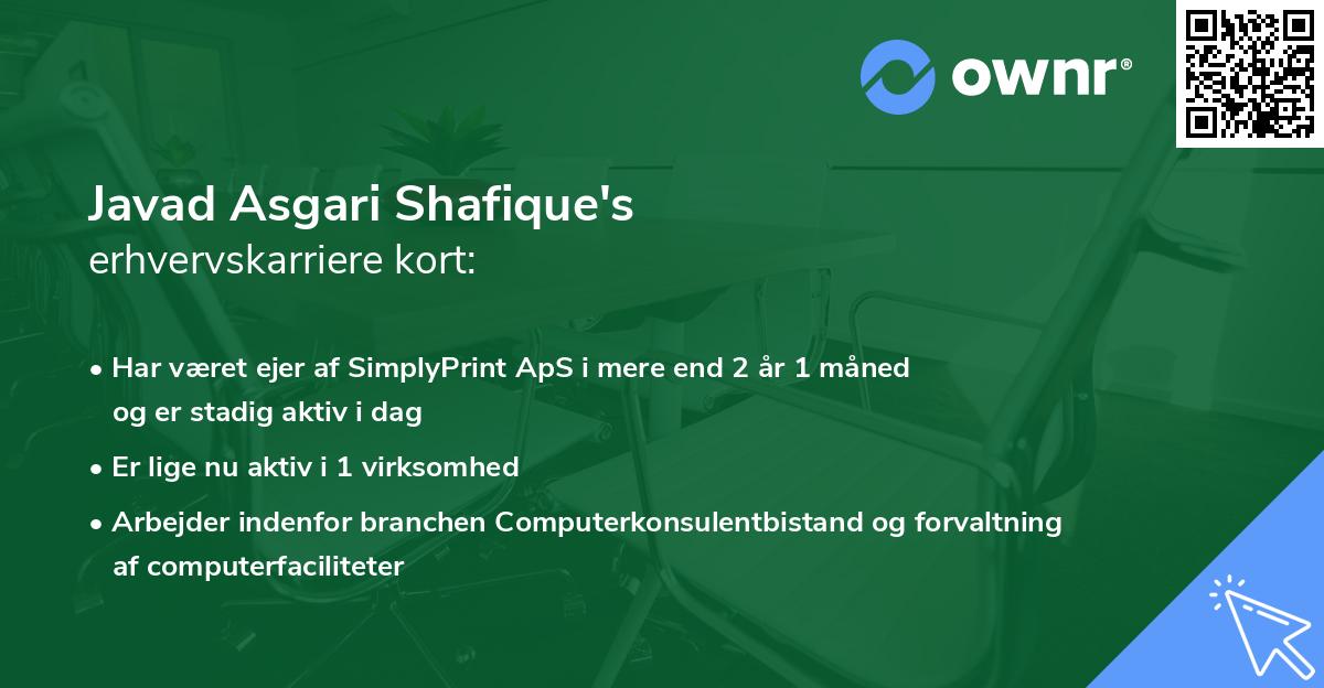 Javad Asgari Shafique's erhvervskarriere kort