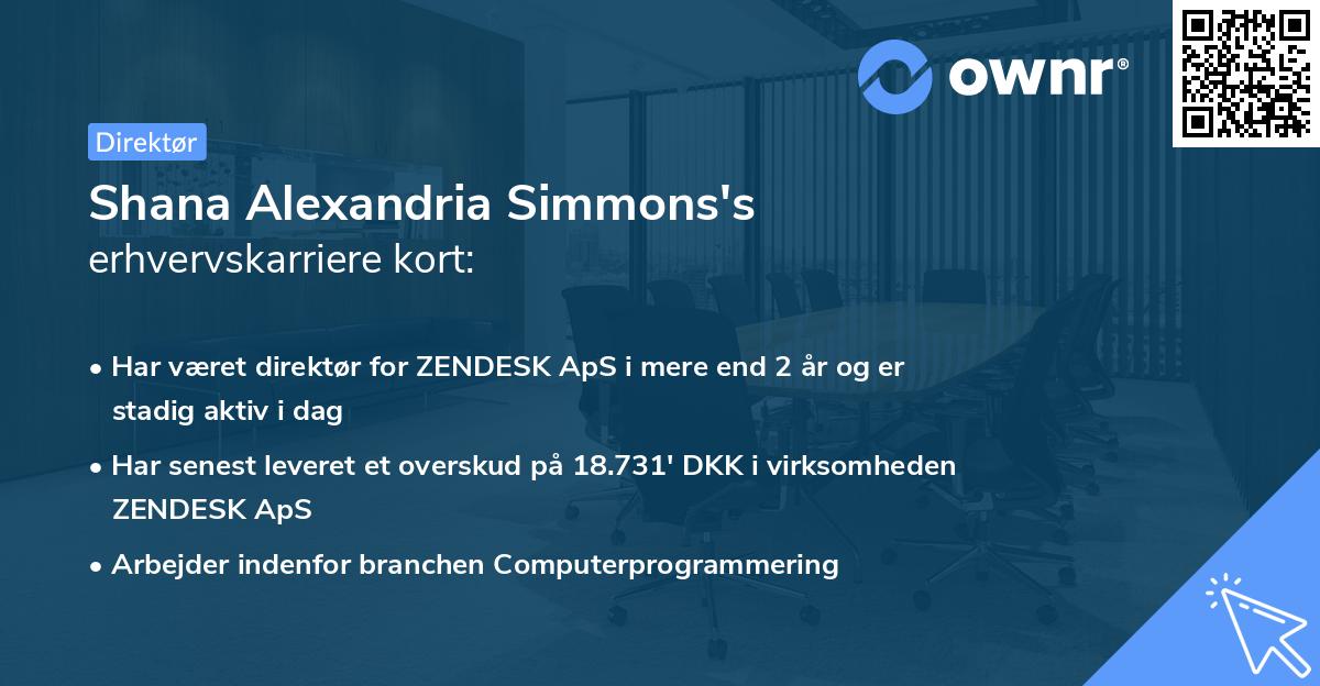 Shana Alexandria Simmons's erhvervskarriere kort