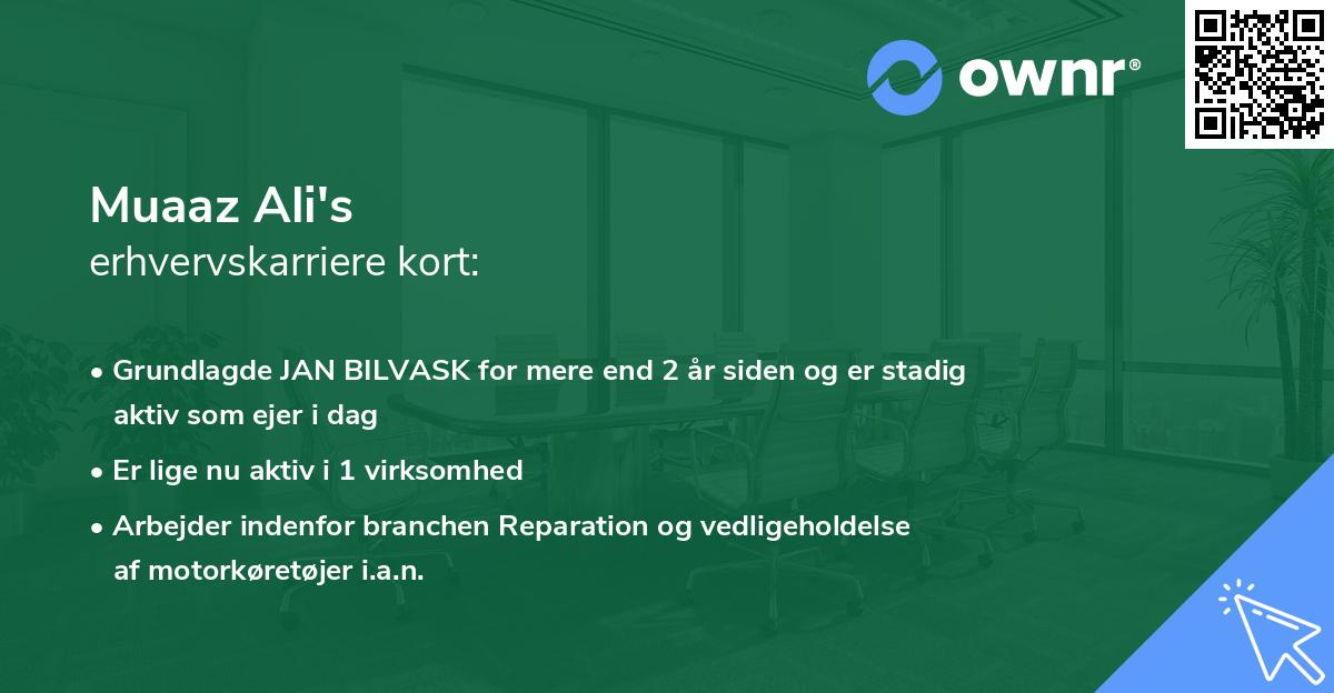 Muaaz Ali's erhvervskarriere kort
