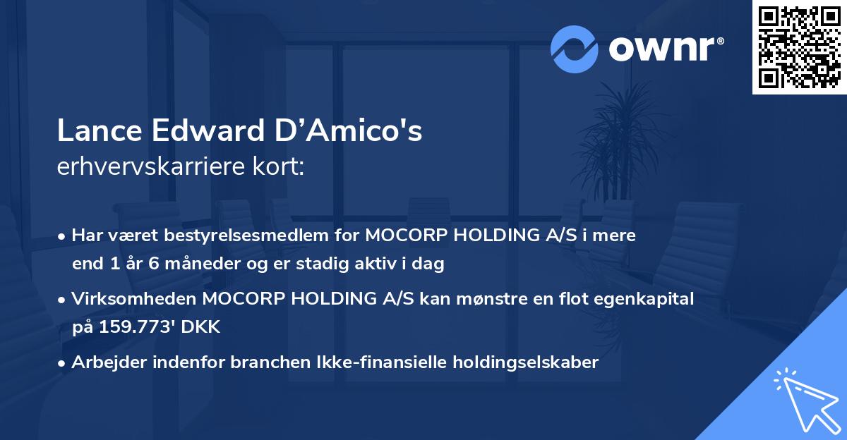Lance Edward D’Amico's erhvervskarriere kort