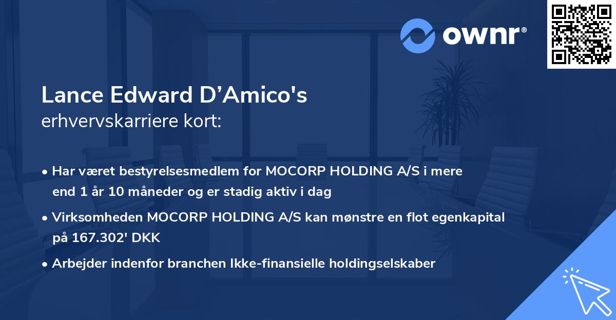 Lance Edward D’Amico's erhvervskarriere kort