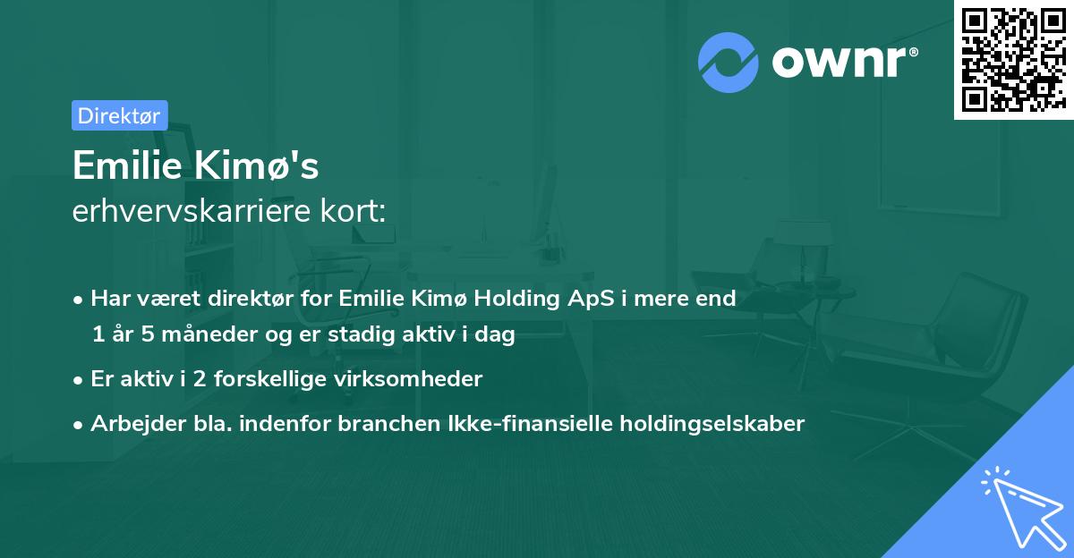 Emilie Kimø's erhvervskarriere kort