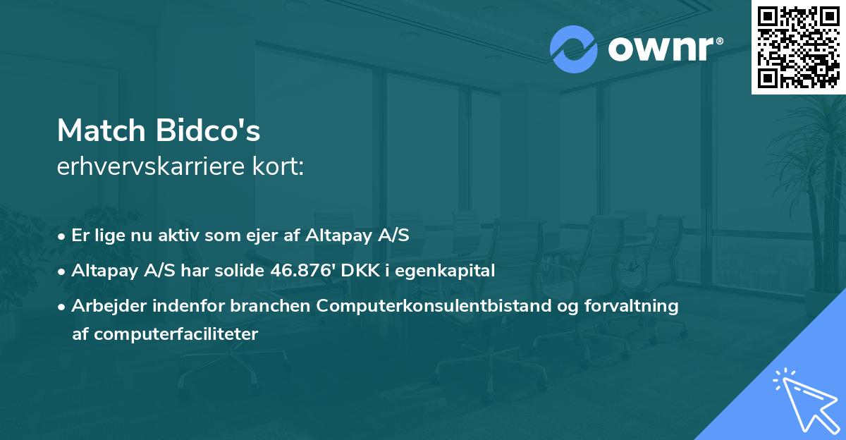 Match Bidco's erhvervskarriere kort