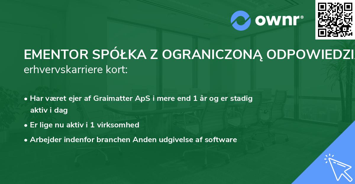 EMENTOR SPÓŁKA Z OGRANICZONĄ ODPOWIEDZIALNOŚCIĄ's erhvervskarriere kort