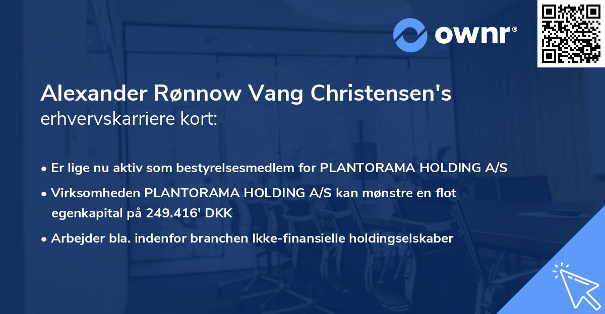Alexander Rønnow Vang Christensen's erhvervskarriere kort