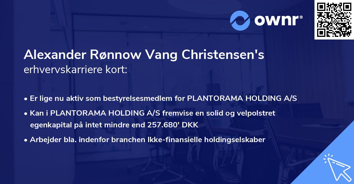 Alexander Rønnow Vang Christensen's erhvervskarriere kort