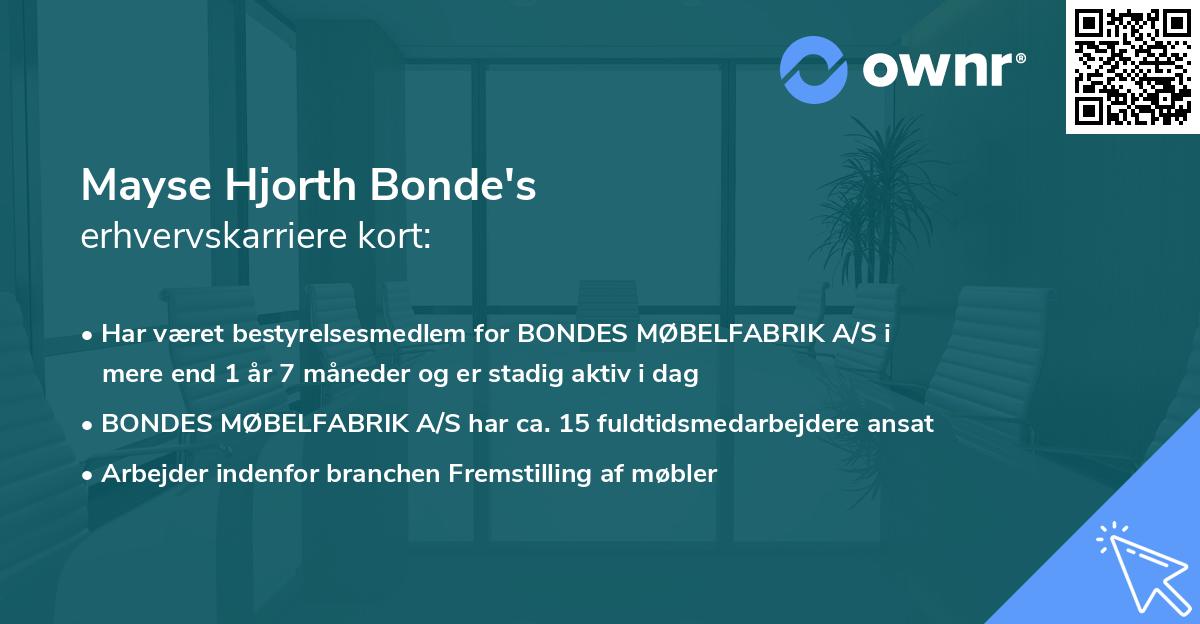 Mayse Hjorth Bonde's erhvervskarriere kort