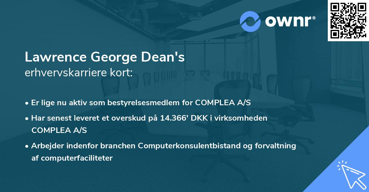 Lawrence George Dean's erhvervskarriere kort