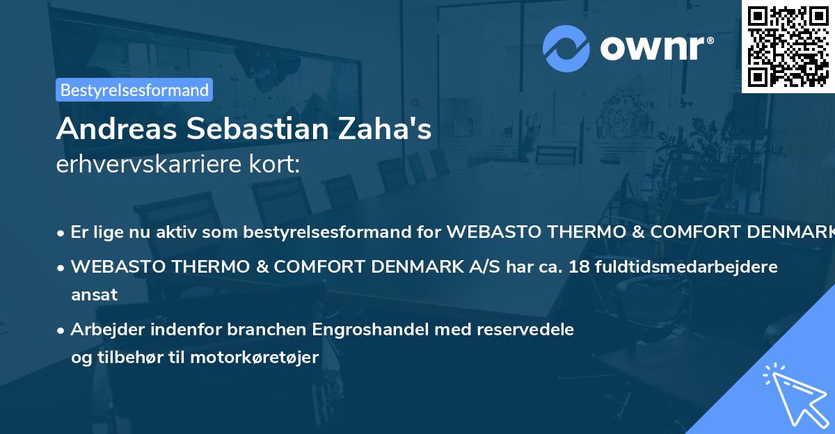 Andreas Sebastian Zaha's erhvervskarriere kort