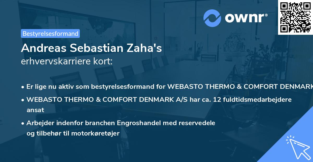 Andreas Sebastian Zaha's erhvervskarriere kort