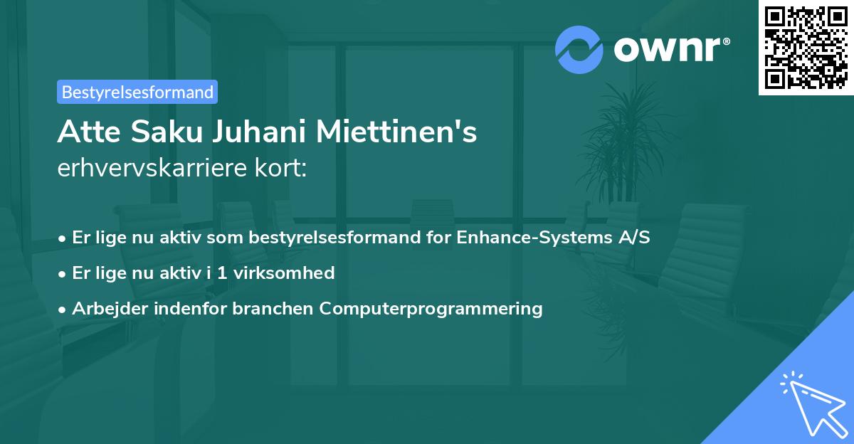 Atte Saku Juhani Miettinen's erhvervskarriere kort