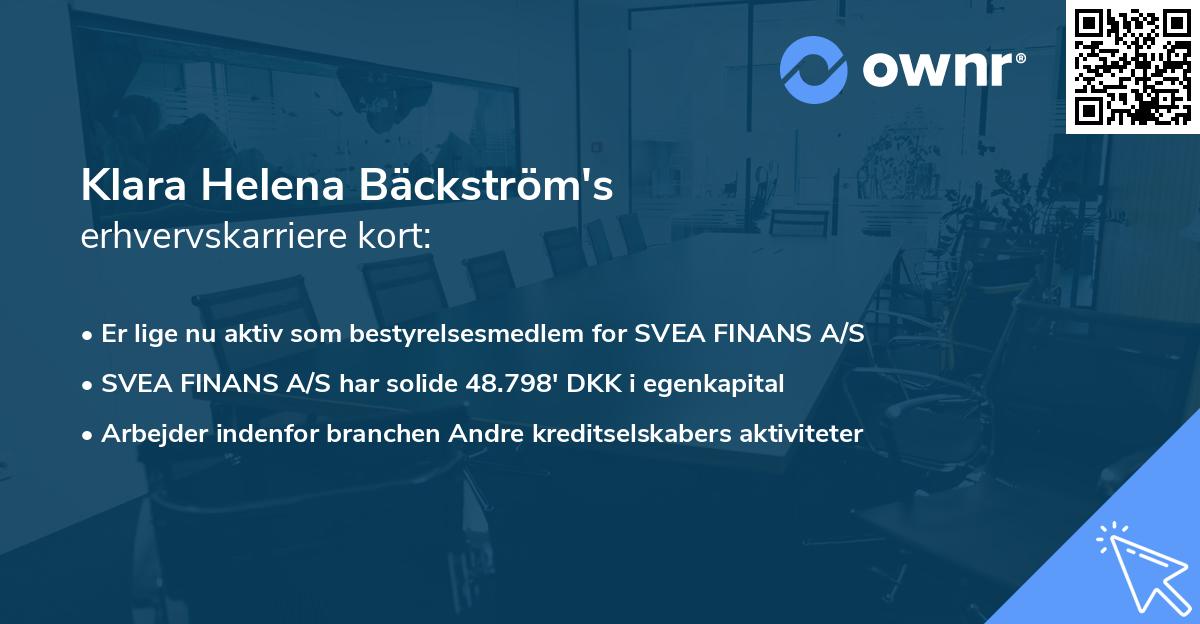 Klara Helena Bäckström's erhvervskarriere kort