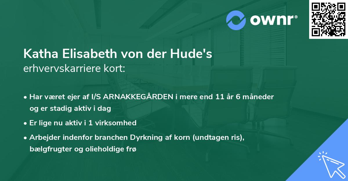 Katha Elisabeth von der Hude's erhvervskarriere kort