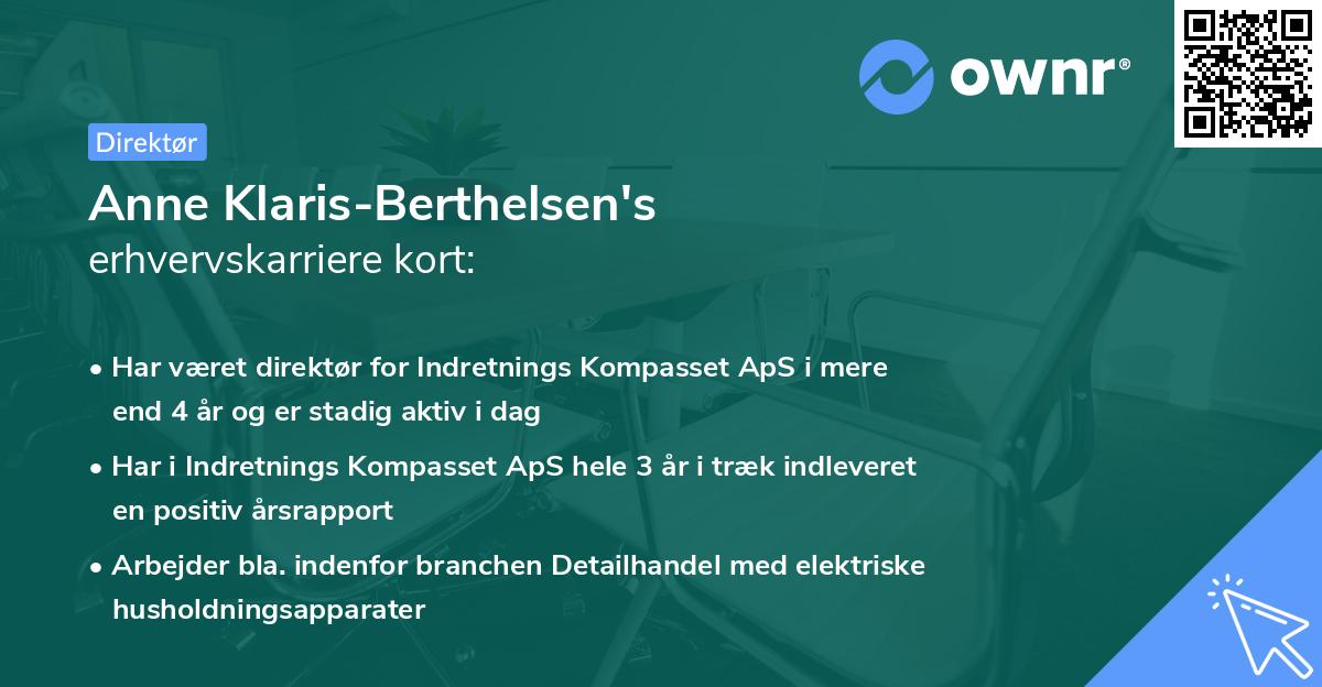 Anne Klaris-Berthelsen's erhvervskarriere kort