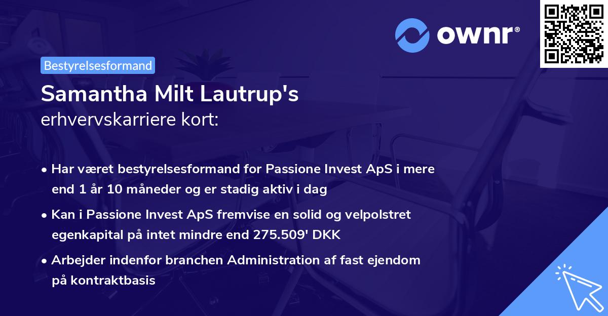 Samantha Milt Lautrup's erhvervskarriere kort