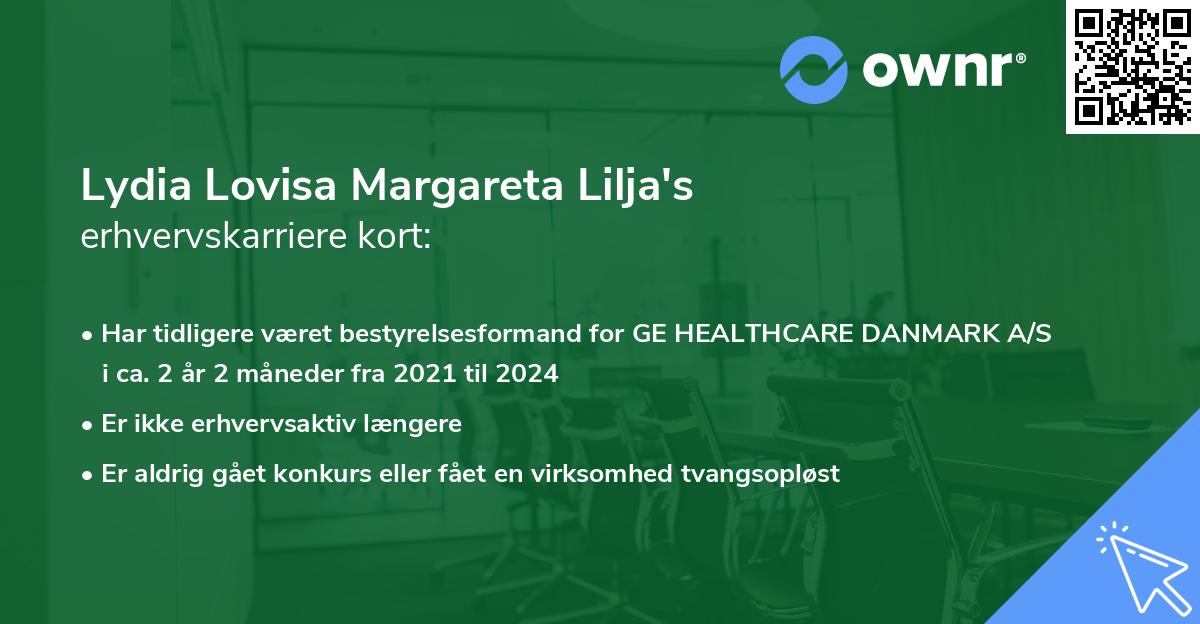 Lydia Lovisa Margareta Lilja's erhvervskarriere kort