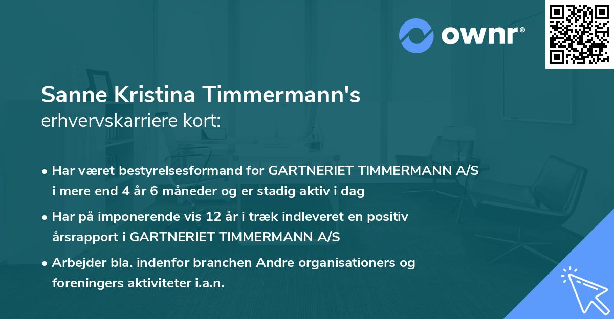 Sanne Kristina Timmermann's erhvervskarriere kort