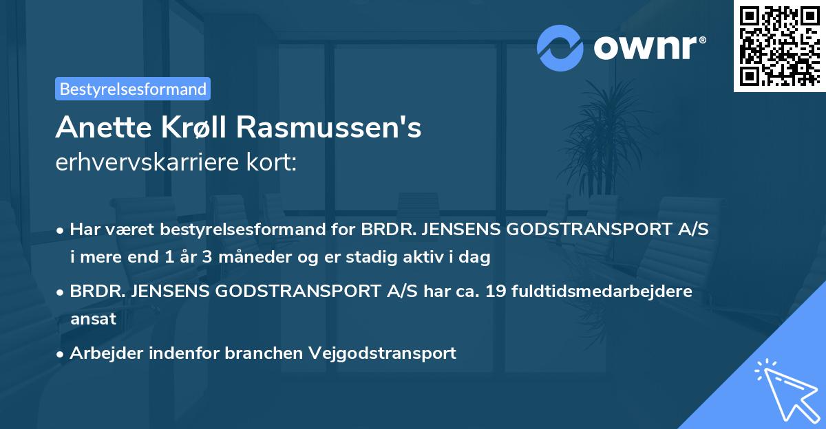 Anette Krøll Rasmussen's erhvervskarriere kort