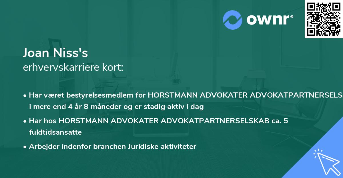 Joan Niss's erhvervskarriere kort