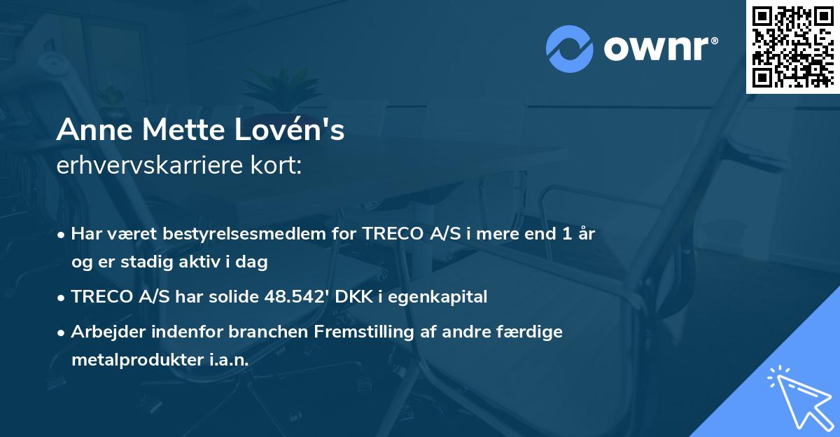 Anne Mette Lovén's erhvervskarriere kort