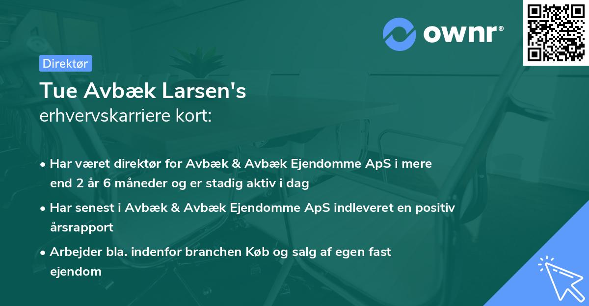 Tue Avbæk Larsen's erhvervskarriere kort