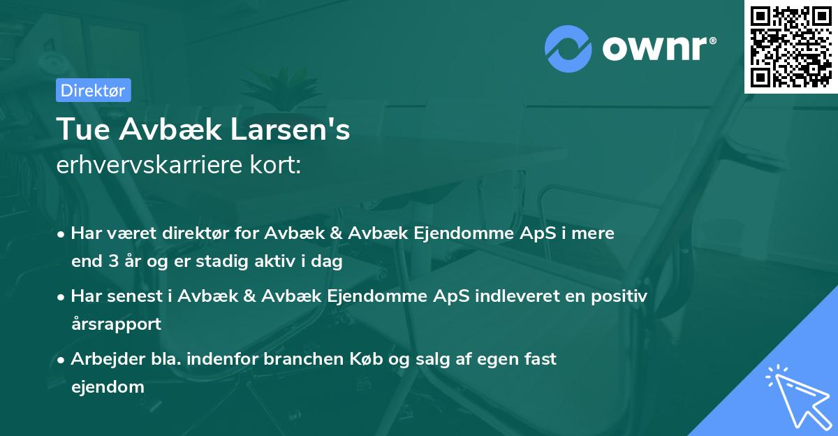 Tue Avbæk Larsen's erhvervskarriere kort