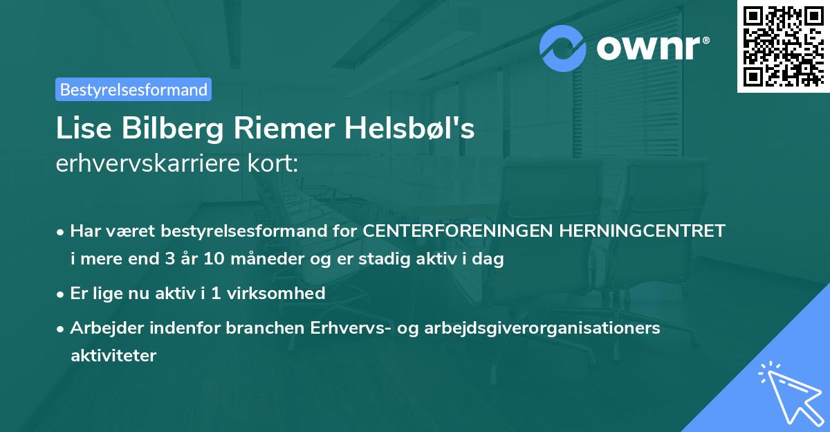 Lise Bilberg Riemer Helsbøl's erhvervskarriere kort