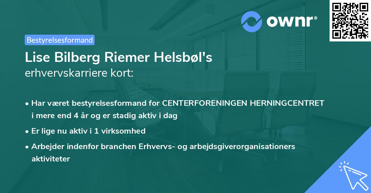 Lise Bilberg Riemer Helsbøl's erhvervskarriere kort