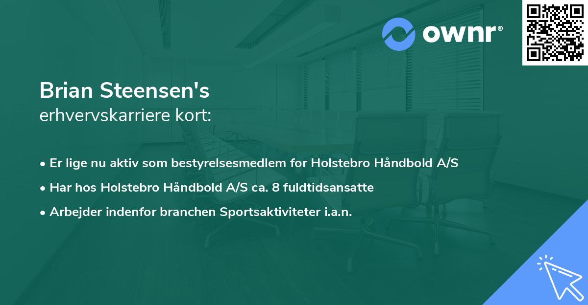 Brian Steensen's erhvervskarriere kort