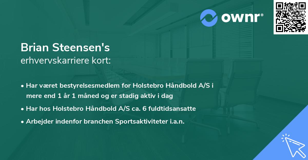 Brian Steensen's erhvervskarriere kort