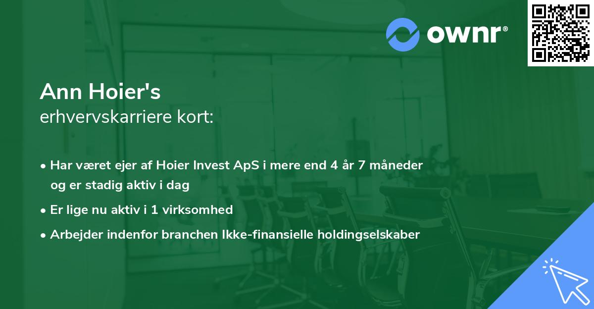 Ann Hoier's erhvervskarriere kort