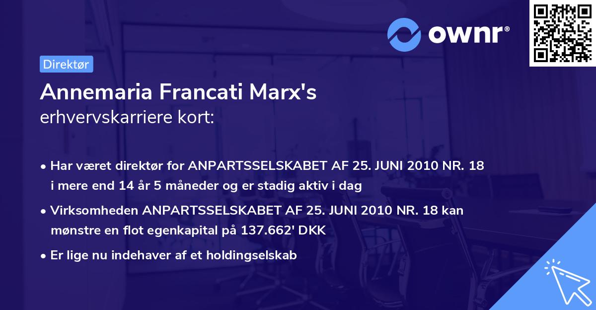 Annemaria Francati Marx's erhvervskarriere kort