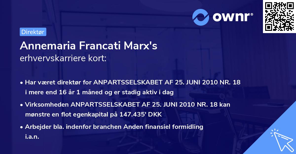 Annemaria Francati Marx's erhvervskarriere kort
