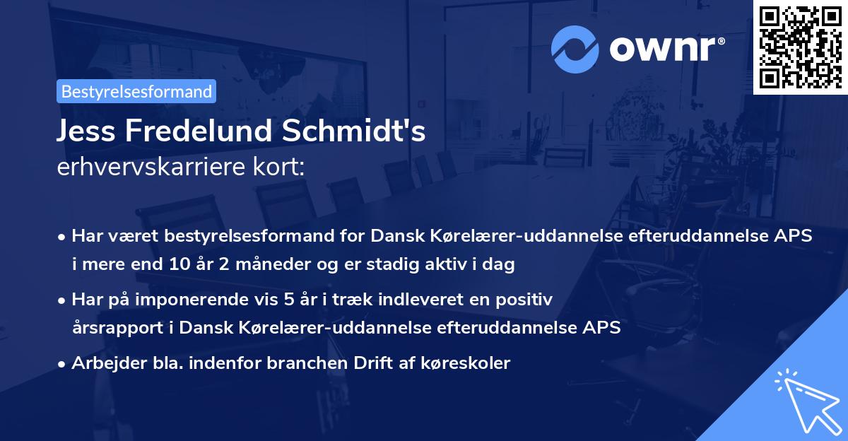 Jess Fredelund Schmidt's erhvervskarriere kort
