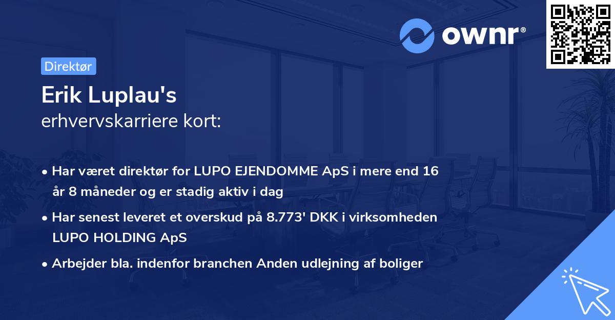 Erik Luplau's erhvervskarriere kort