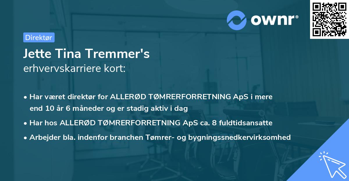 Jette Tina Tremmer's erhvervskarriere kort