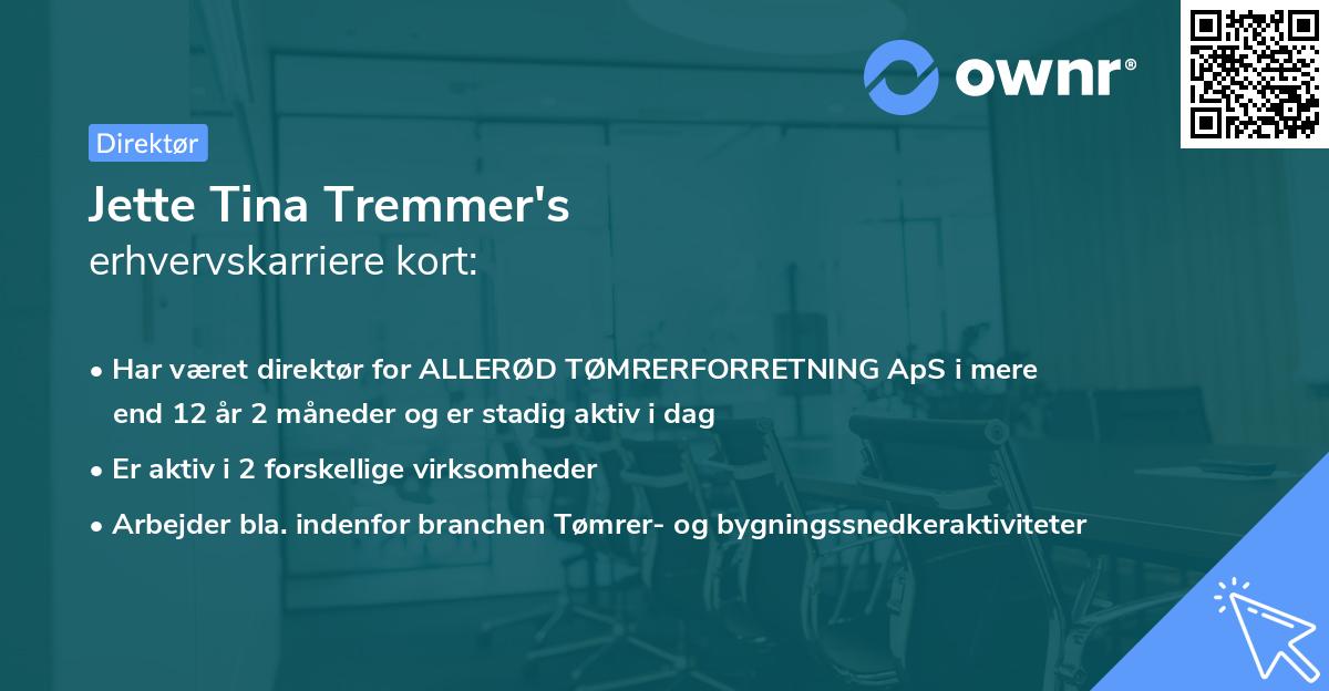 Jette Tina Tremmer's erhvervskarriere kort