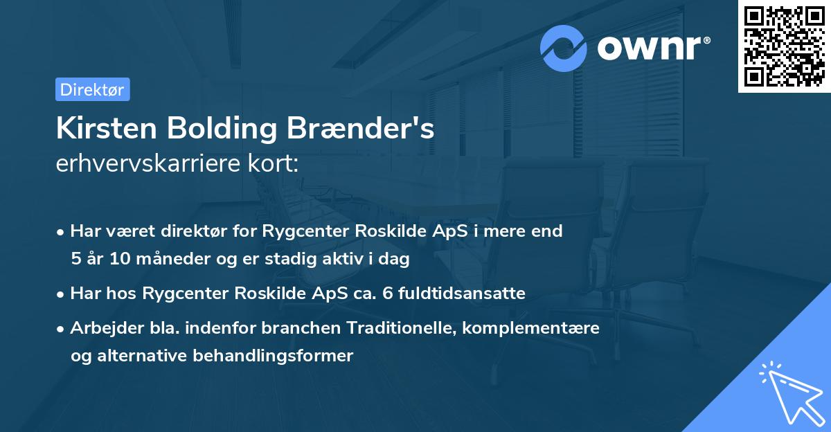 Kirsten Bolding Brænder's erhvervskarriere kort