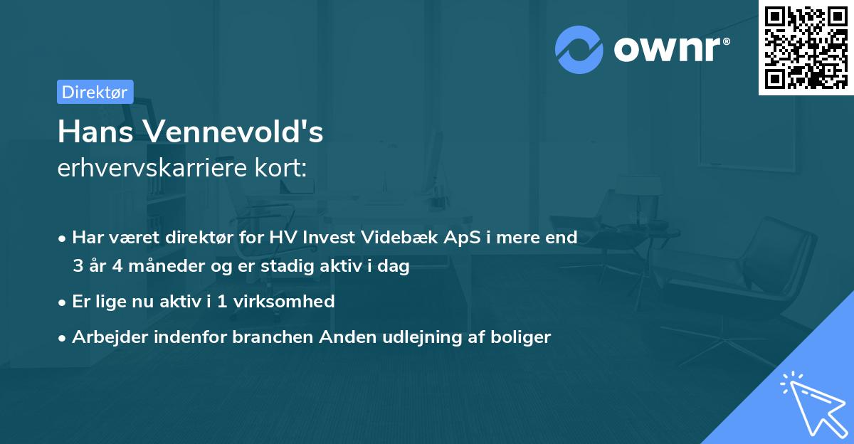 Hans Vennevold's erhvervskarriere kort